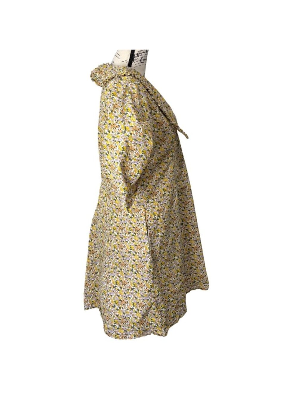 Anthropologie Womens Size 14 Collared Floral Mini Dress Yellow Puff Sleeve - Picture 3 of 9